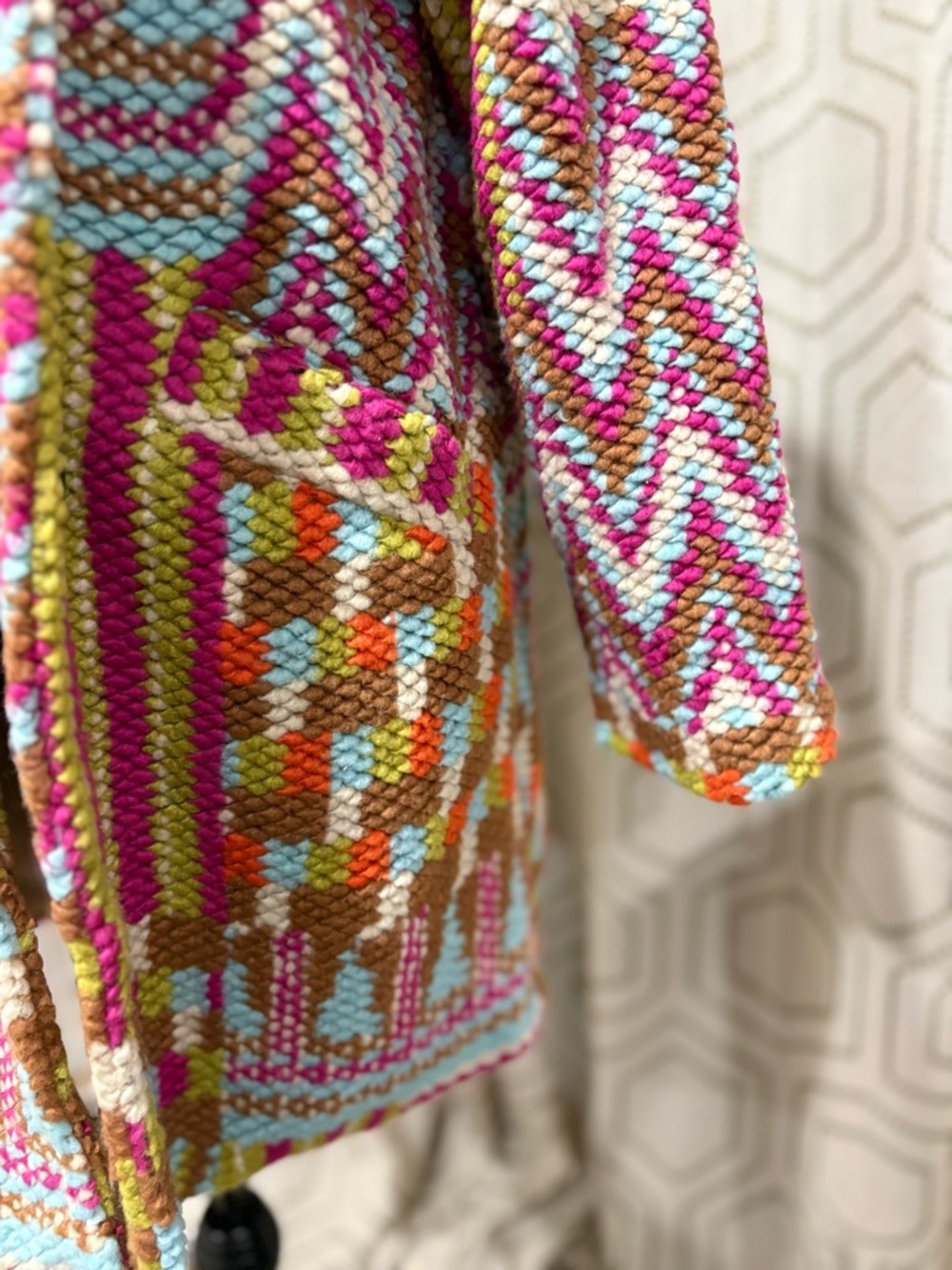 Tempo Paris Chunky Knit Boucle Coat Multi Color Fuchsia Size M/L - Picture 6 of 15